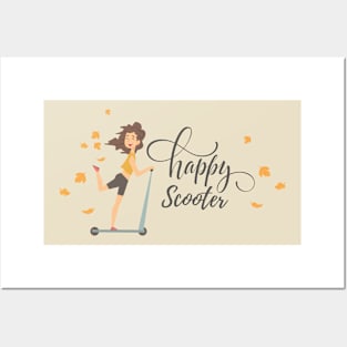happy scooter cartoon art Posters and Art